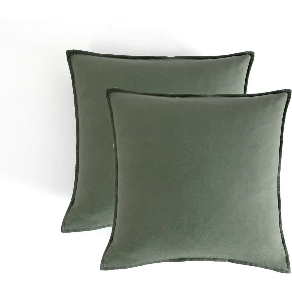 Vintage Washed Microfibre European Pillowcases - Set of 2 Luxurious European Pillow Covers - Khaki Green - Home &