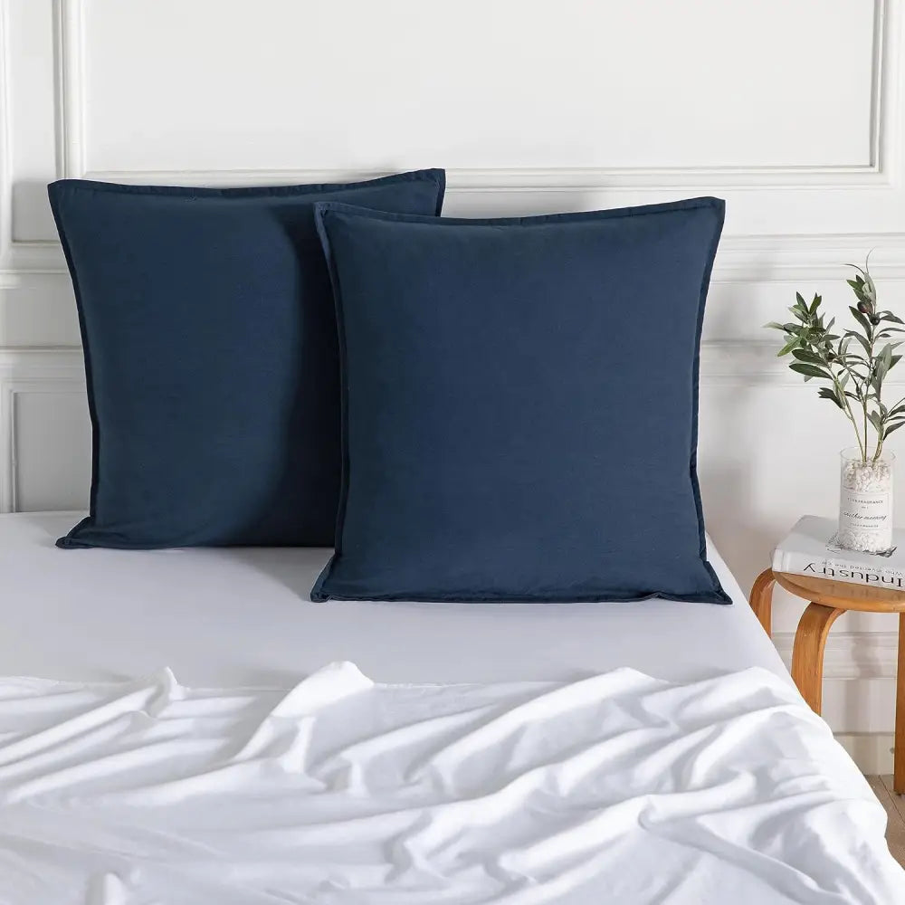 Vintage Washed Microfibre European Pillowcases - Set of 2 Luxurious European Pillow Covers - Navy - Home & Garden >