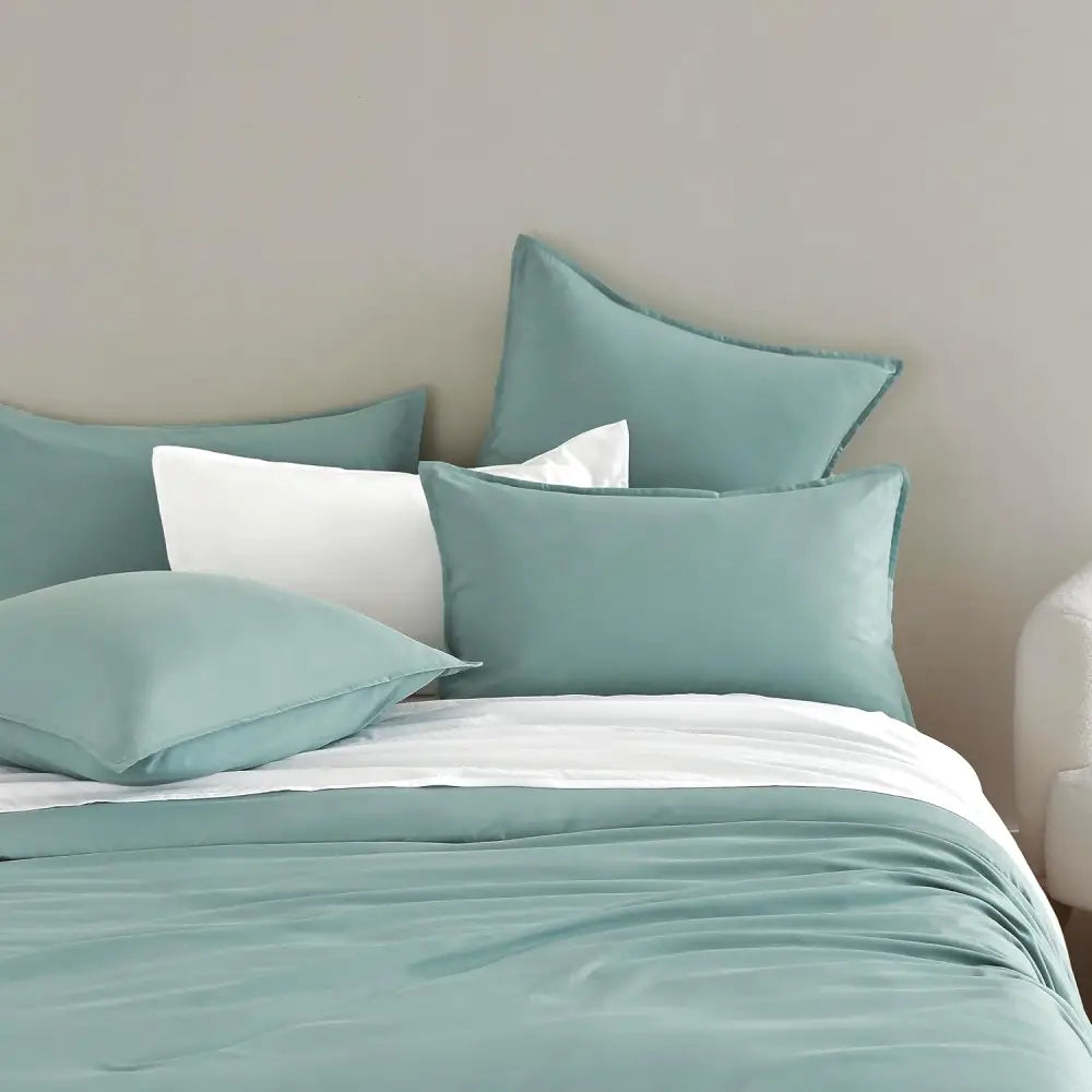 Vintage Washed Microfibre European Pillowcases - Set of 2 Luxurious European Pillow Covers - Seafoam - Home & Garden >