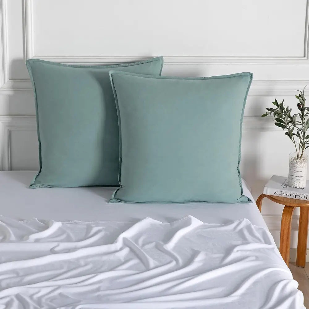 Vintage Washed Microfibre European Pillowcases - Set of 2 Luxurious European Pillow Covers - Seafoam - Home & Garden >