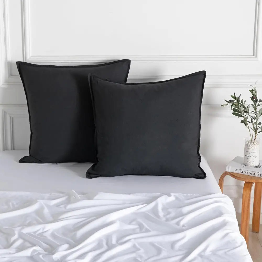 Vintage Washed Microfibre European Pillowcases - Set of 2 Luxurious European Pillow Covers - Black - Home & Garden >