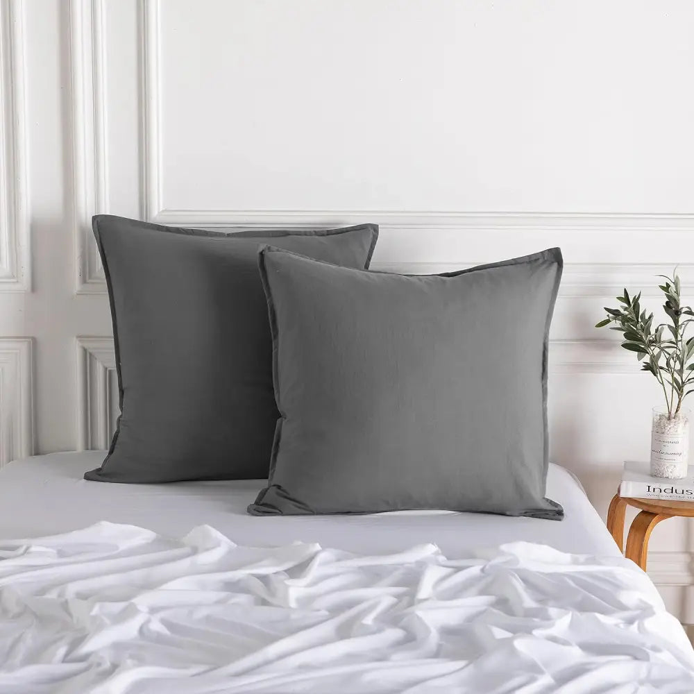 Vintage Washed Microfibre European Pillowcases - Set of 2 Luxurious European Pillow Covers - Grey - Home & Garden >