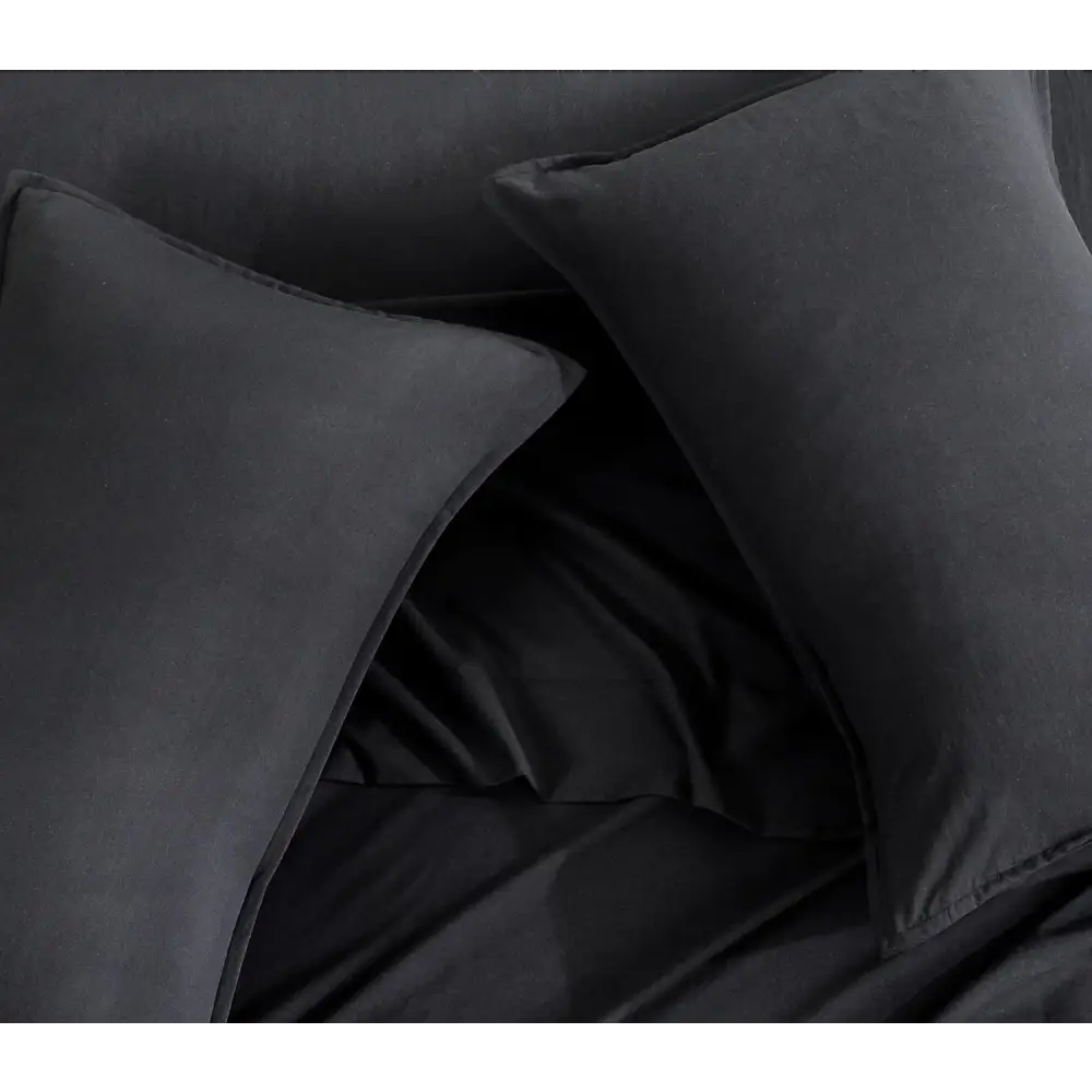 Vintage Washed Microfibre Sheet Set with 1 Pillowcase - Black - Single - Home & Garden > Bedding > Bed Sheets