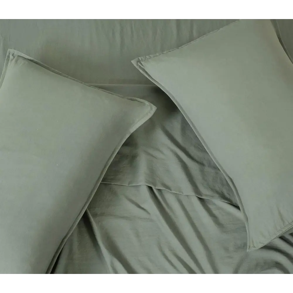 Vintage Washed Microfibre Sheet Set with 1 Pillowcase - Khaki Green - Single - Home & Garden > Bedding > Bed Sheets