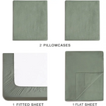 Vintage Washed Microfibre Sheet Set with 1 Pillowcase - Khaki Green - Single - Home & Garden > Bedding > Bed Sheets