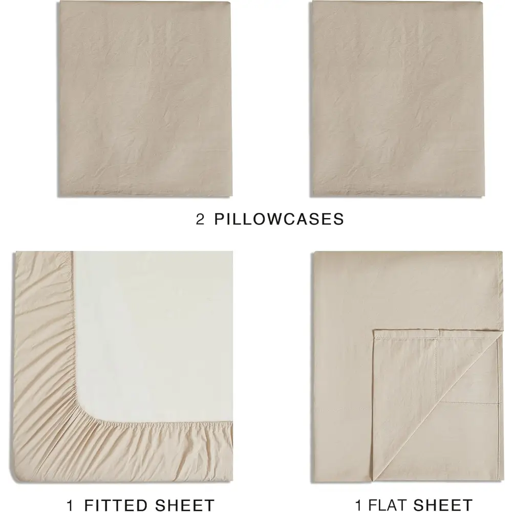 Vintage Washed Microfibre Sheet Set with 1 Pillowcase - Linen - King Single - Home & Garden > Bedding > Bed Sheets