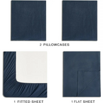 Vintage Washed Microfibre Sheet Set with 1 Pillowcase - Navy - Single - Home & Garden > Bedding > Bed Sheets