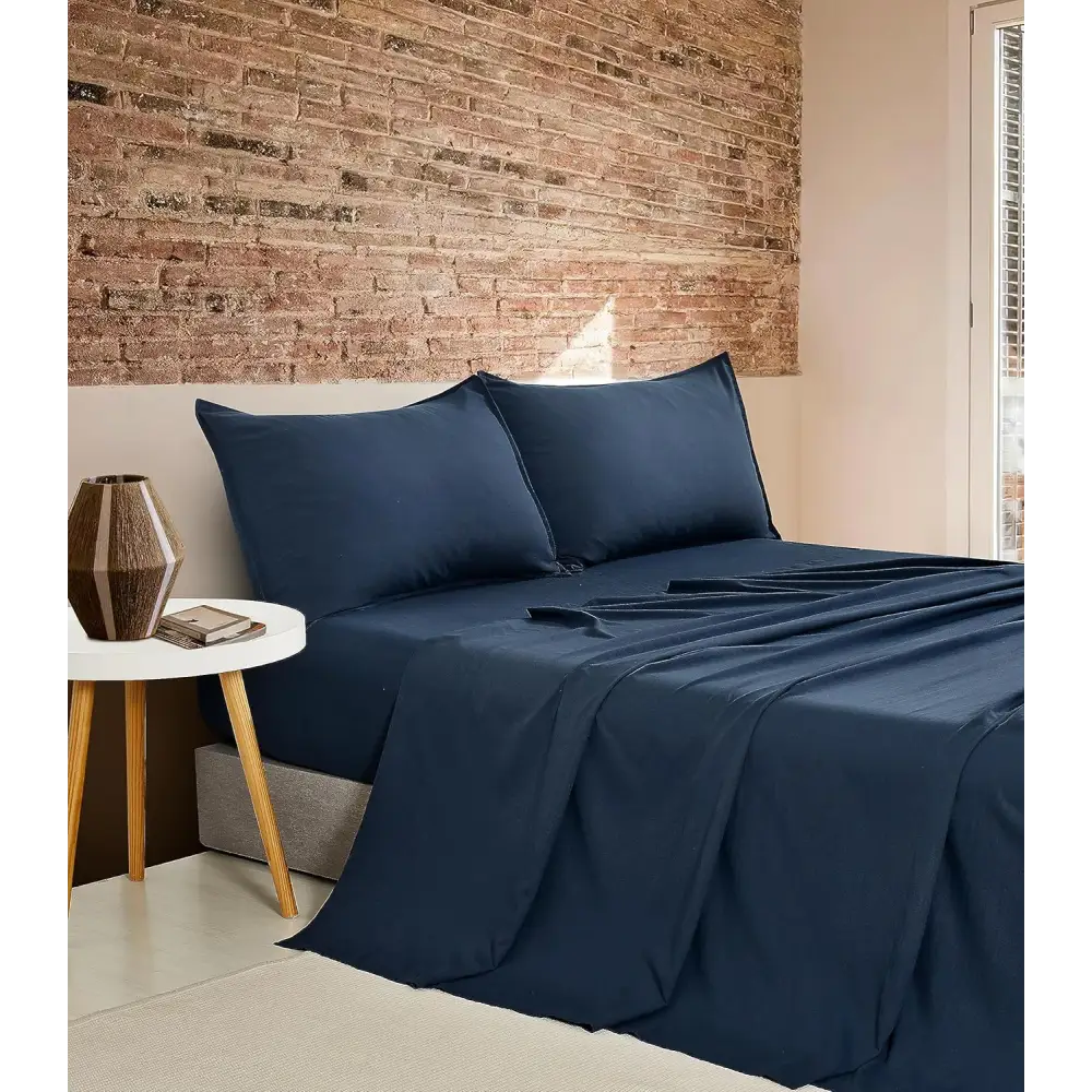 Vintage Washed Microfibre Sheet Set with 1 Pillowcase - Navy - Single - Home & Garden > Bedding > Bed Sheets
