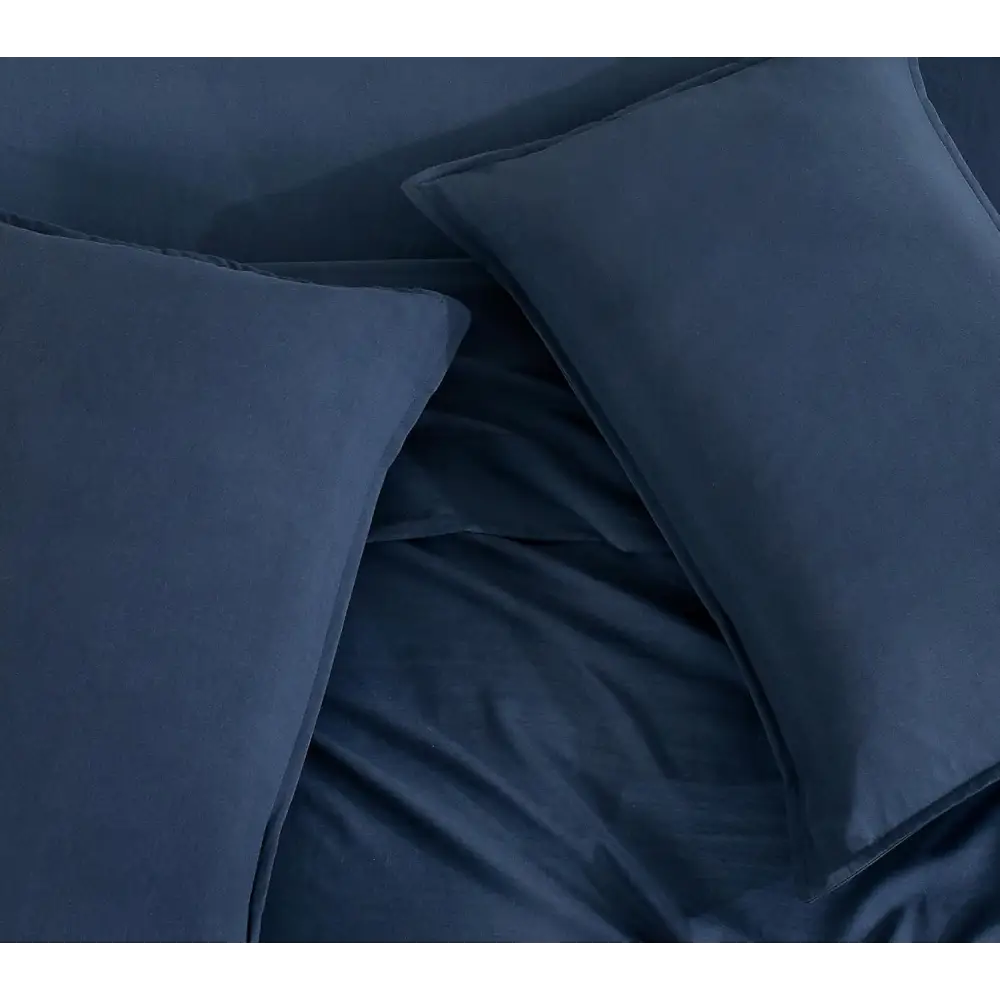 Vintage Washed Microfibre Sheet Set with 1 Pillowcase - Navy - Single - Home & Garden > Bedding > Bed Sheets