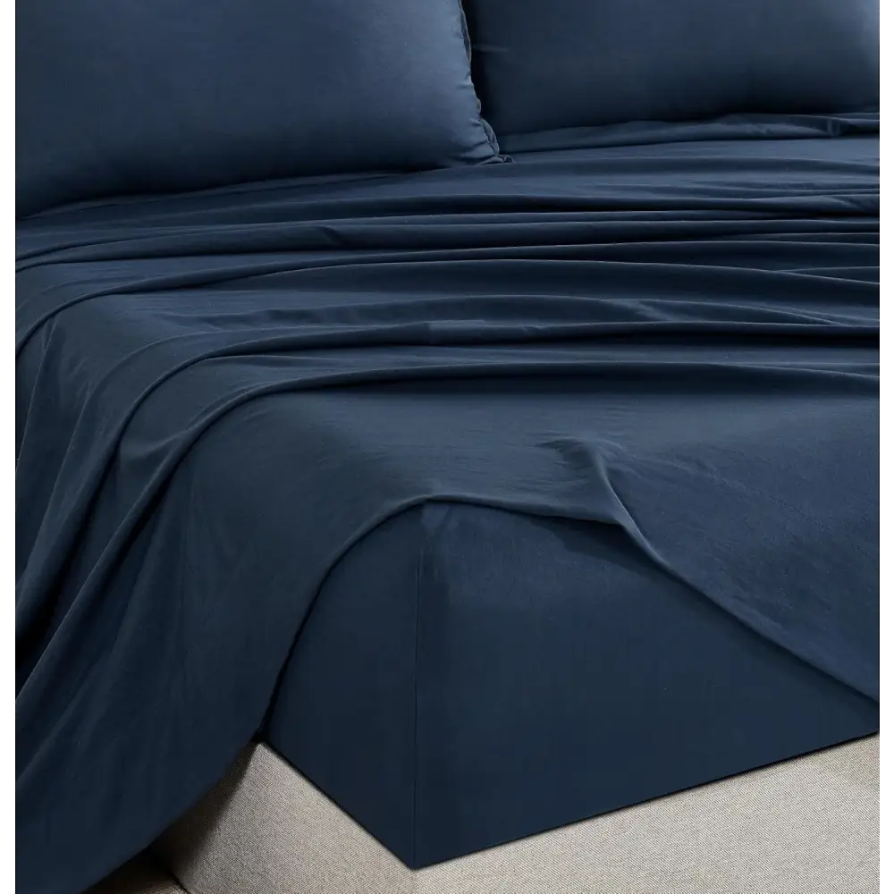 Vintage Washed Microfibre Sheet Set with 1 Pillowcase - Navy - Single - Home & Garden > Bedding > Bed Sheets