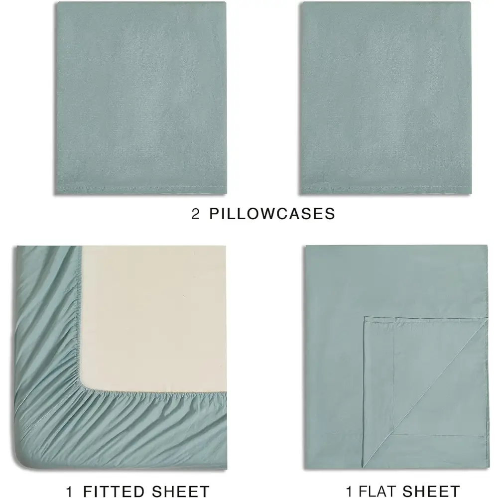 Vintage Washed Microfibre Sheet Set with 1 Pillowcase - Seafoam - Single - Home & Garden > Bedding > Bed Sheets