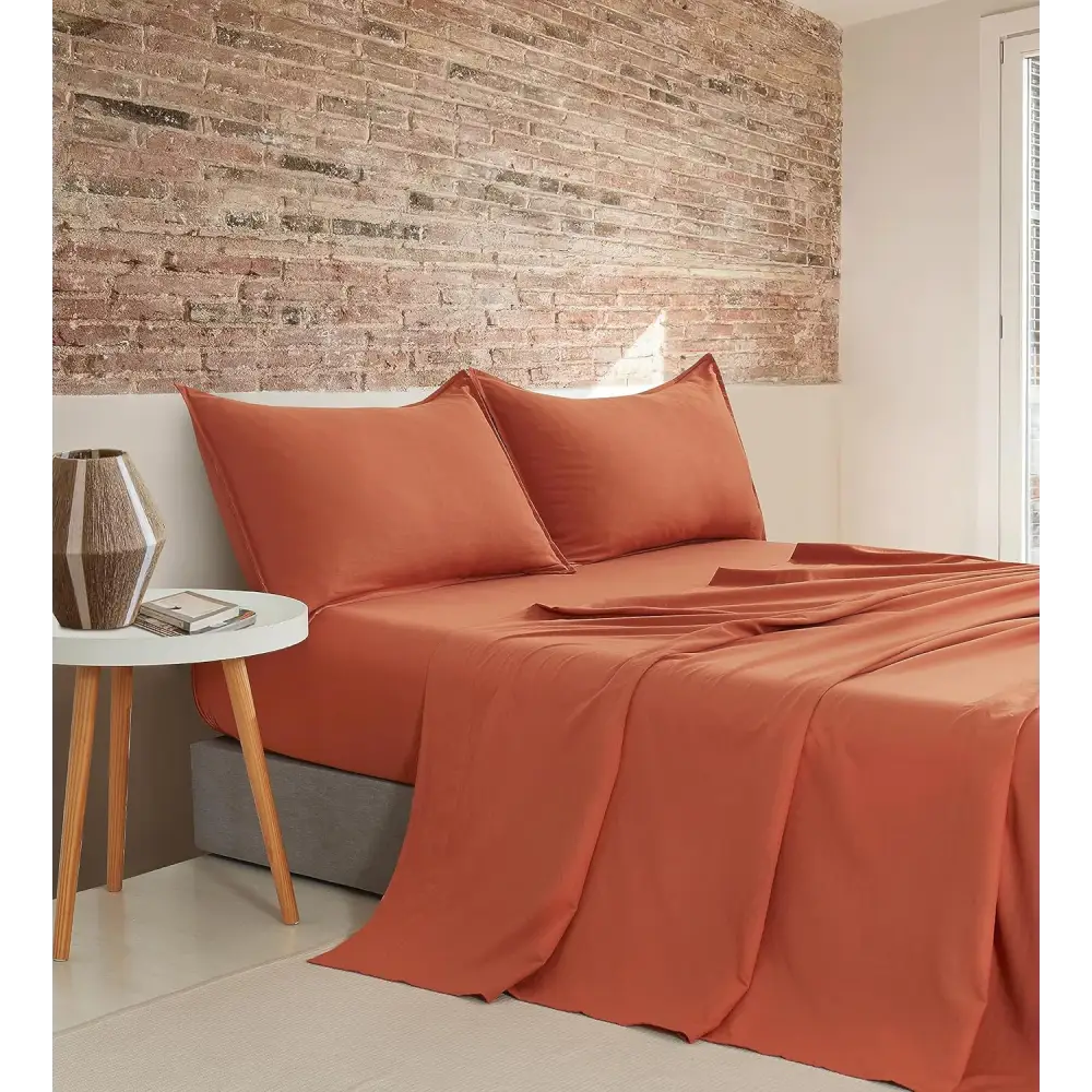 Vintage Washed Microfibre Sheet Set with 1 Pillowcase - Terracotta - King Single - Home & Garden > Bedding > Bed Sheets
