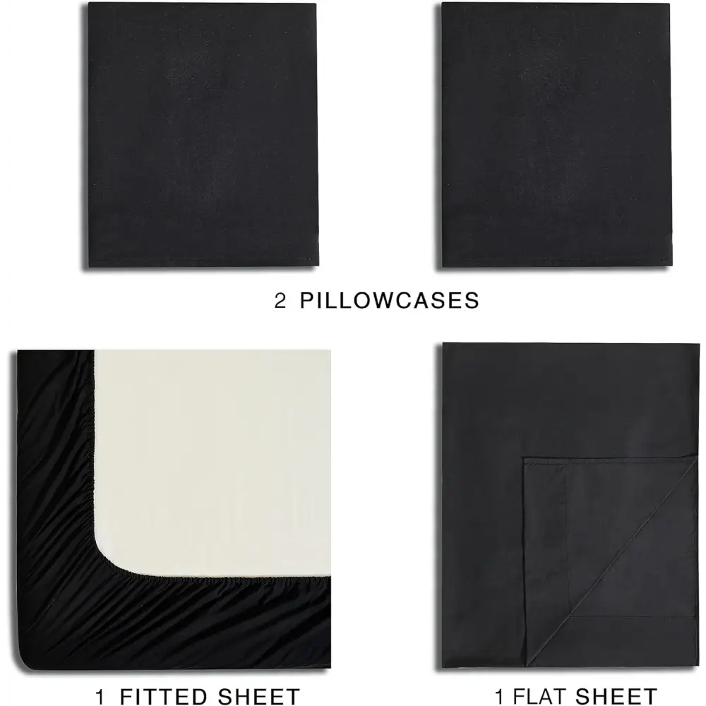 Vintage Washed Microfibre Sheet Set with 2 Pillowcases - Black - Double - Home & Garden > Bedding > Bed Sheets