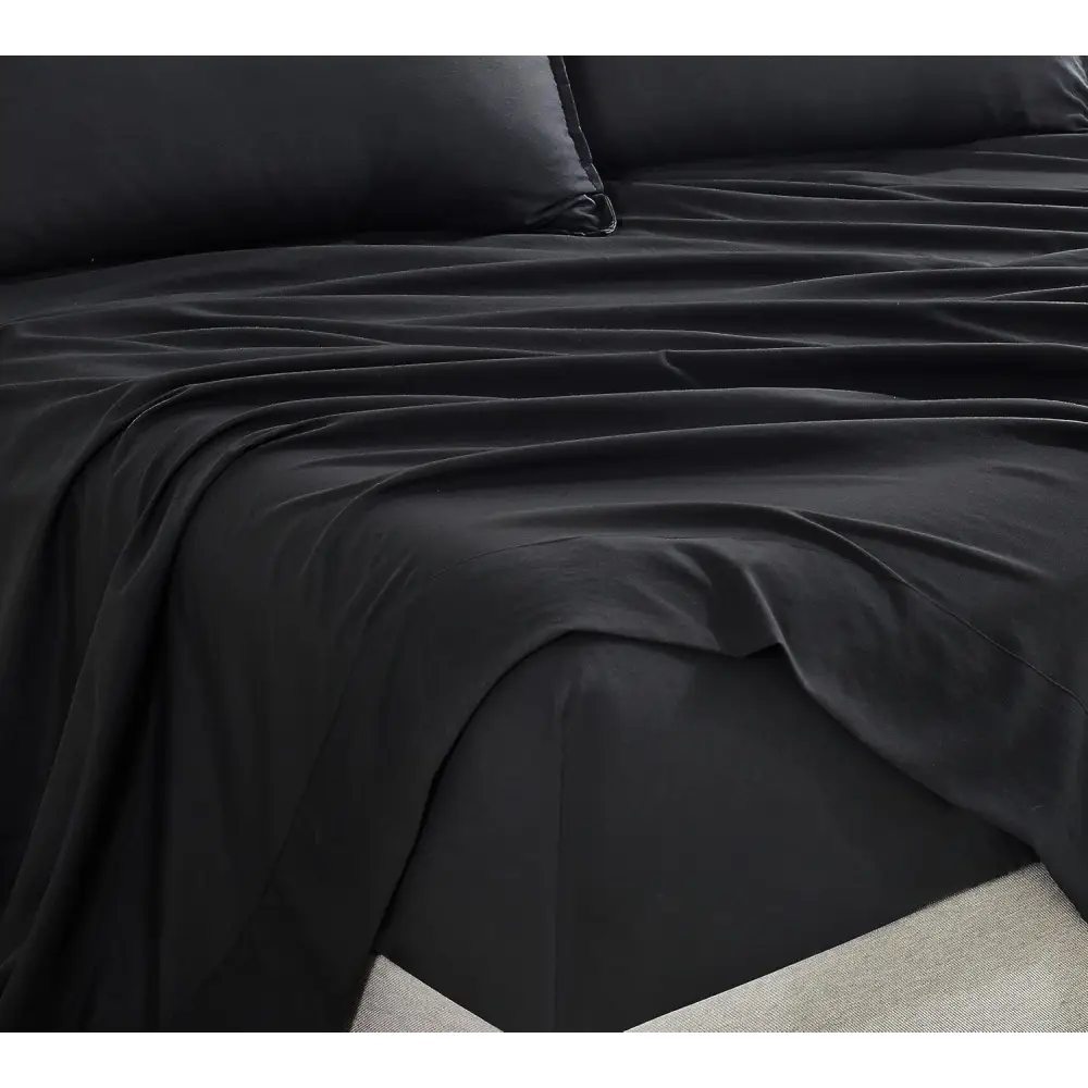 Vintage Washed Microfibre Sheet Set with 2 Pillowcases - Black - King - Home & Garden > Bedding > Bed Sheets