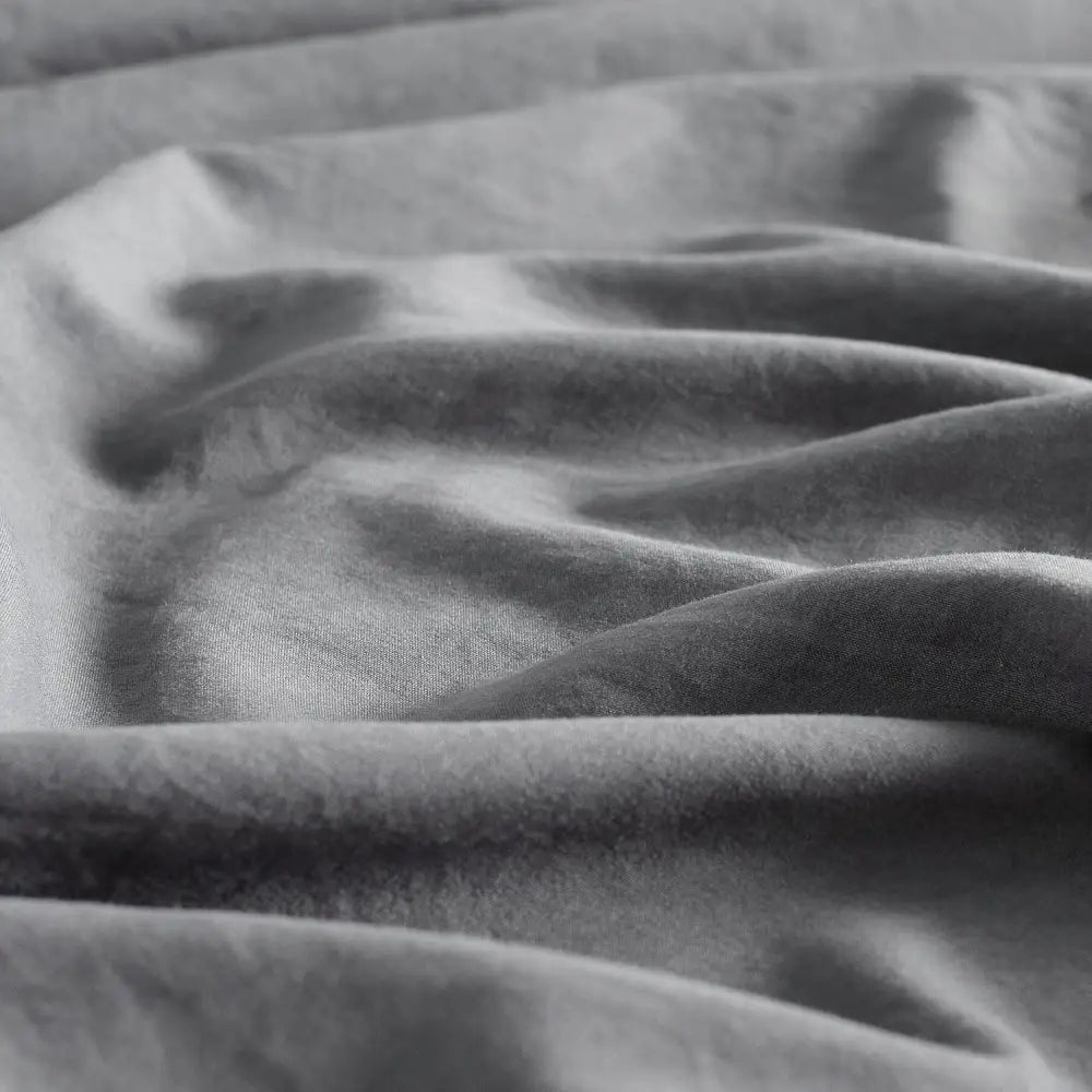 Vintage Washed Microfibre Sheet Set with 2 Pillowcases - Grey - Double - Home & Garden > Bedding > Bed Sheets