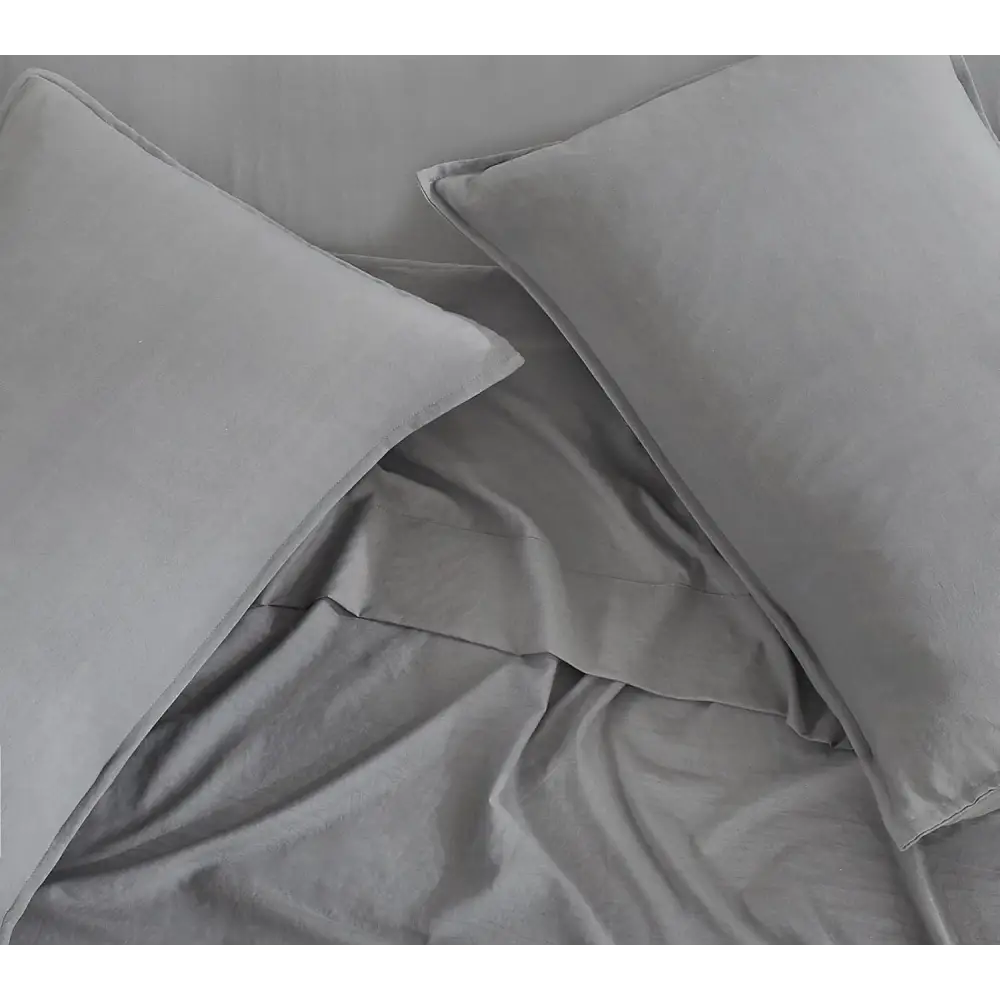 Vintage Washed Microfibre Sheet Set with 2 Pillowcases - Grey - King - Home & Garden > Bedding > Bed Sheets
