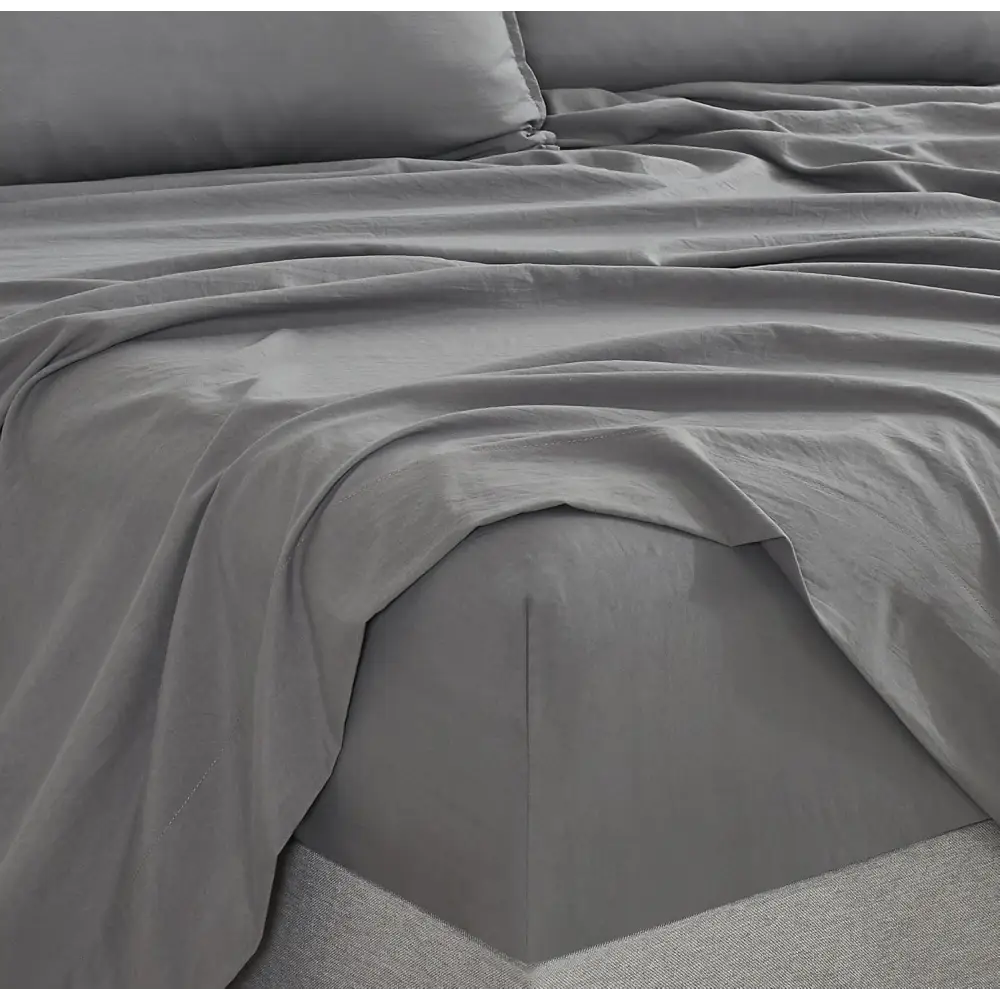 Vintage Washed Microfibre Sheet Set with 2 Pillowcases - Grey - King - Home & Garden > Bedding > Bed Sheets