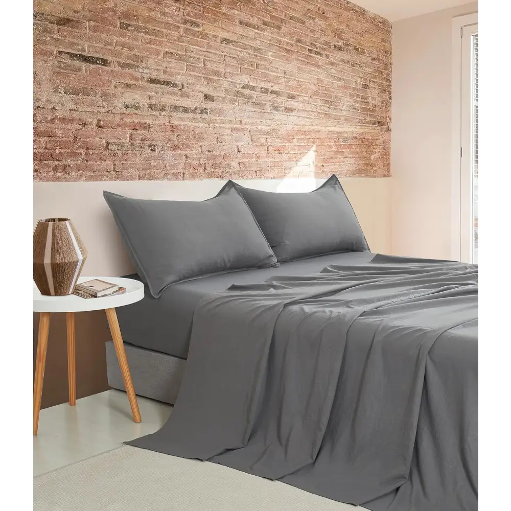 Vintage Washed Microfibre Sheet Set with 2 Pillowcases - Grey - Queen - Home & Garden > Bedding > Bed Sheets