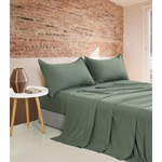 Vintage Washed Microfibre Sheet Set with 2 Pillowcases - Khaki Green - King - Home & Garden > Bedding > Bed Sheets