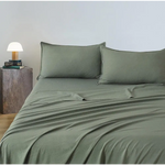Vintage Washed Microfibre Sheet Set with 2 Pillowcases - Khaki Green - Queen - Home & Garden > Bedding > Bed Sheets