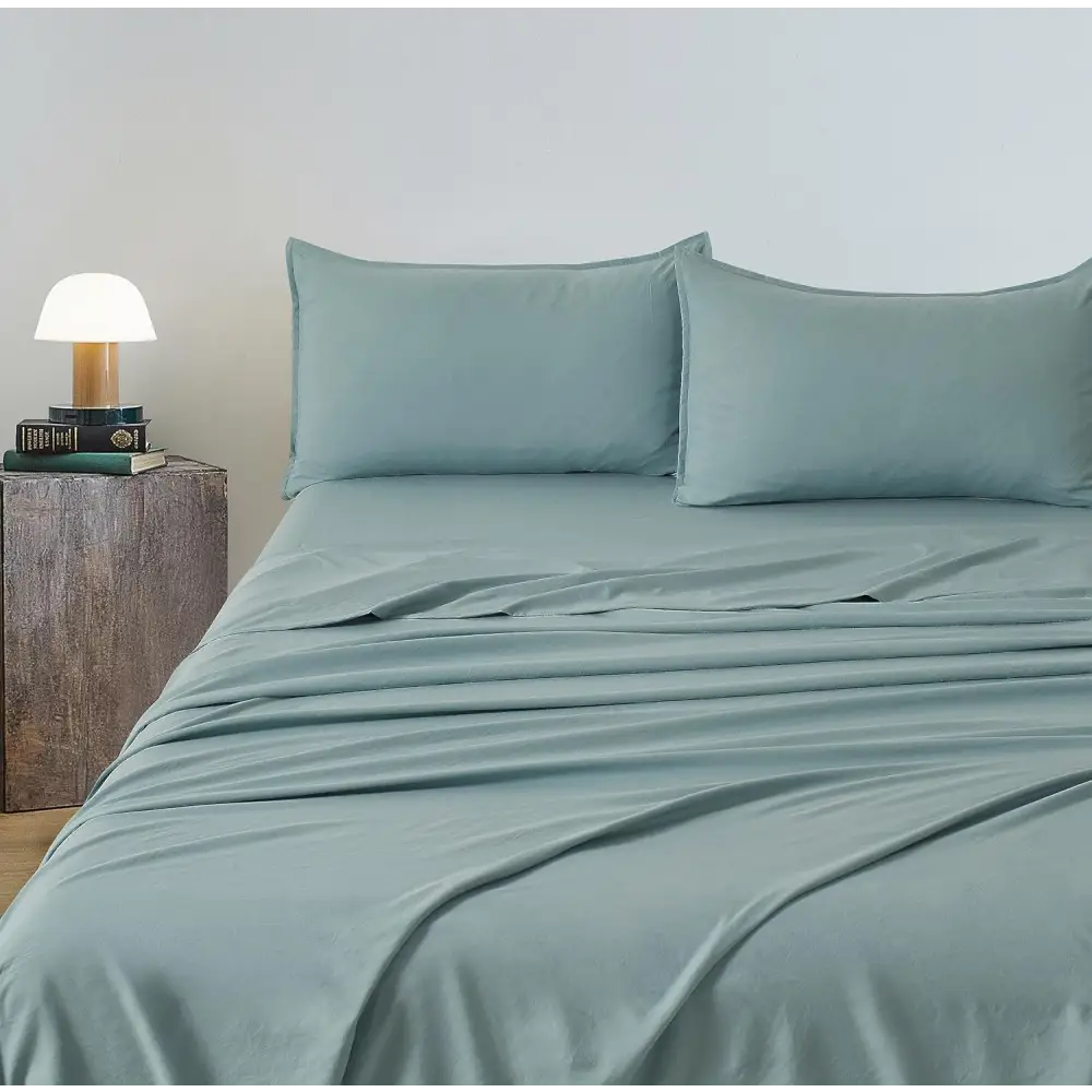 Vintage Washed Microfibre Sheet Set with 2 Pillowcases - Seafoam - Double - Home & Garden > Bedding > Bed Sheets