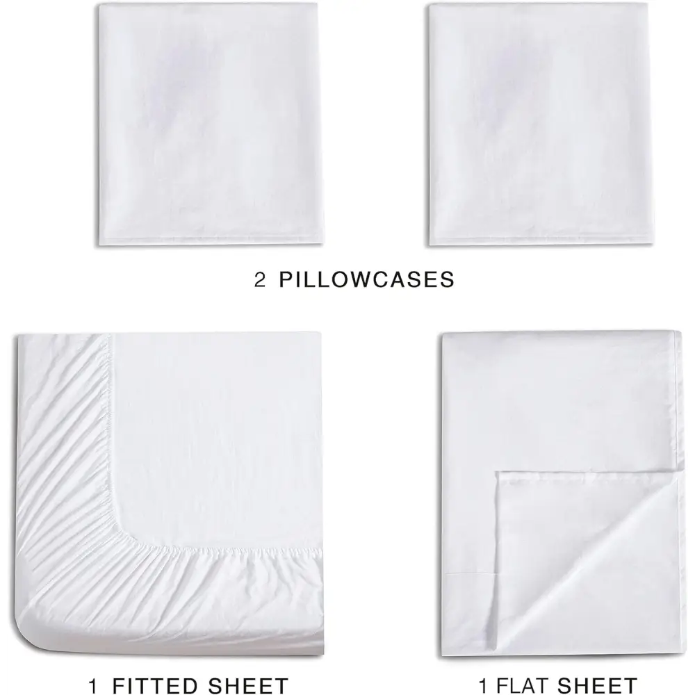 Vintage Washed Microfibre Sheet Set with 2 Pillowcases - White - Double - Home & Garden > Bedding > Bed Sheets