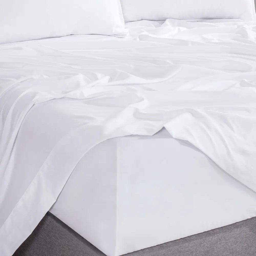 Vintage Washed Microfibre Sheet Set with 2 Pillowcases - White - Double - Home & Garden > Bedding > Bed Sheets