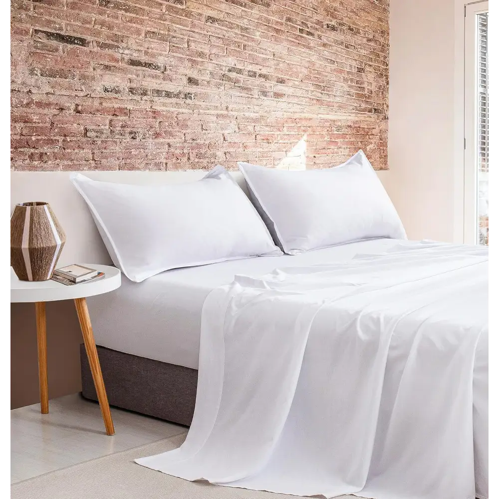 Vintage Washed Microfibre Sheet Set with 2 Pillowcases - White - King - Home & Garden > Bedding > Bed Sheets