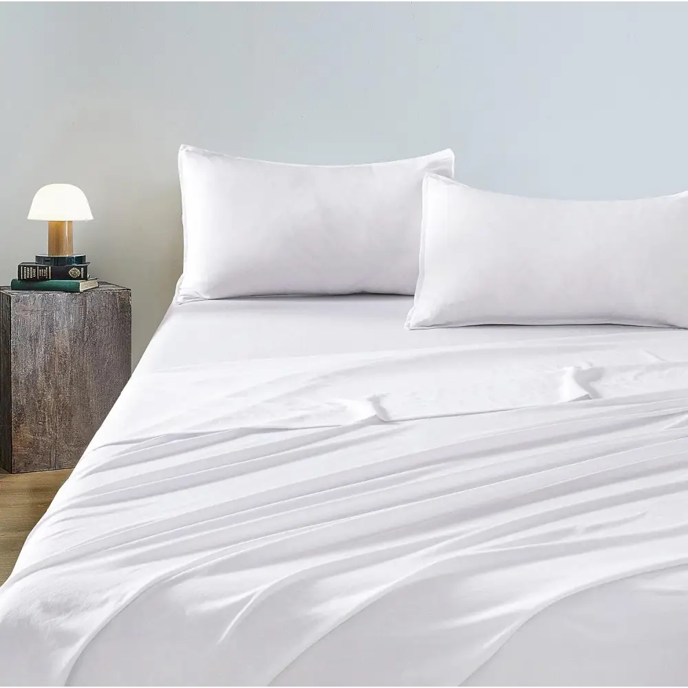 Vintage Washed Microfibre Sheet Set with 2 Pillowcases - White - King - Home & Garden > Bedding > Bed Sheets