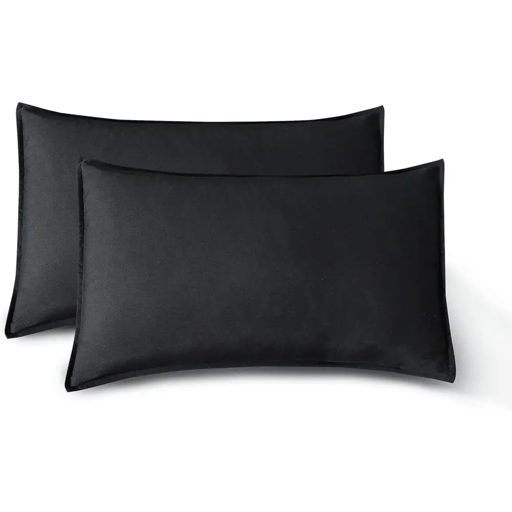 Vintage Washed Microfibre Standard Pillowcases - Set of 2 Luxurious Standard Pillow Covers - Black - Home & Garden >