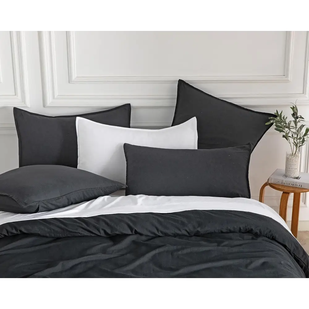 Vintage Washed Microfibre Standard Pillowcases - Set of 2 Luxurious Standard Pillow Covers - Black - Home & Garden >