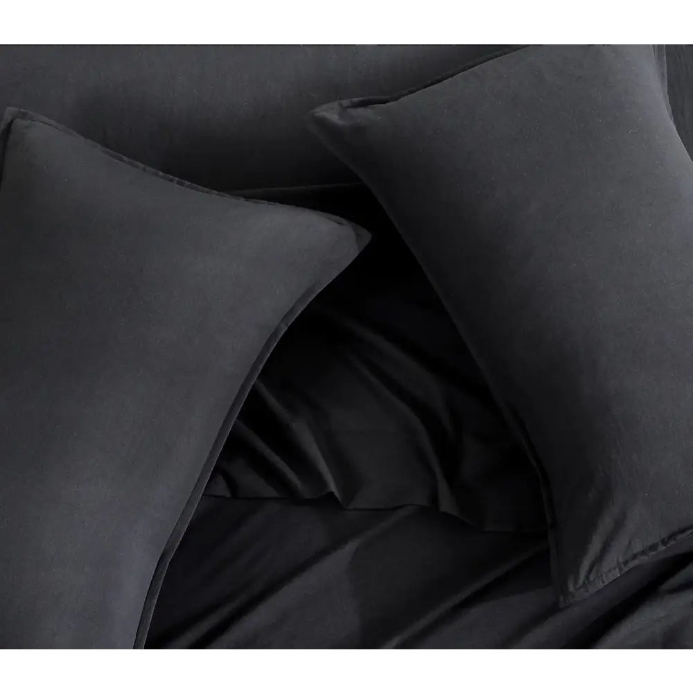 Vintage Washed Microfibre Standard Pillowcases - Set of 2 Luxurious Standard Pillow Covers - Black - Home & Garden >
