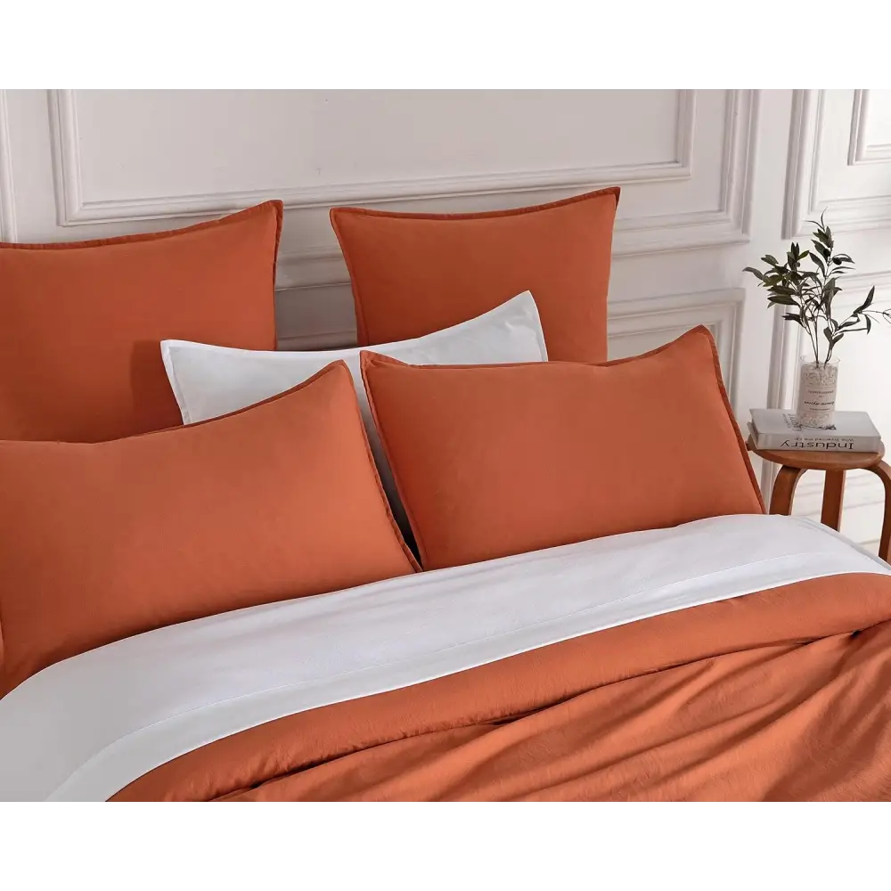 Vintage Washed Microfibre Standard Pillowcases - Set of 2 Luxurious Standard Pillow Covers - Terracotta - Home & Garden