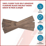 Vinyl Floor Tiles Self Adhesive Flooring Black Walnut Wood Grain 16 Pack 2.3SQM - Furniture > Office