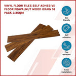 Vinyl Floor Tiles Self Adhesive Flooring Walnut Wood Grain 16 Pack 2.3SQM - Furniture > Office