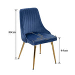 Viva Forever Set of 2 Blue Velvet Dining Chairs – Art Deco Design with Gold Metal Legs - Furniture > Dining