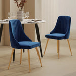 Viva Forever Set of 2 Blue Velvet Dining Chairs – Art Deco Design with Gold Metal Legs - Furniture > Dining