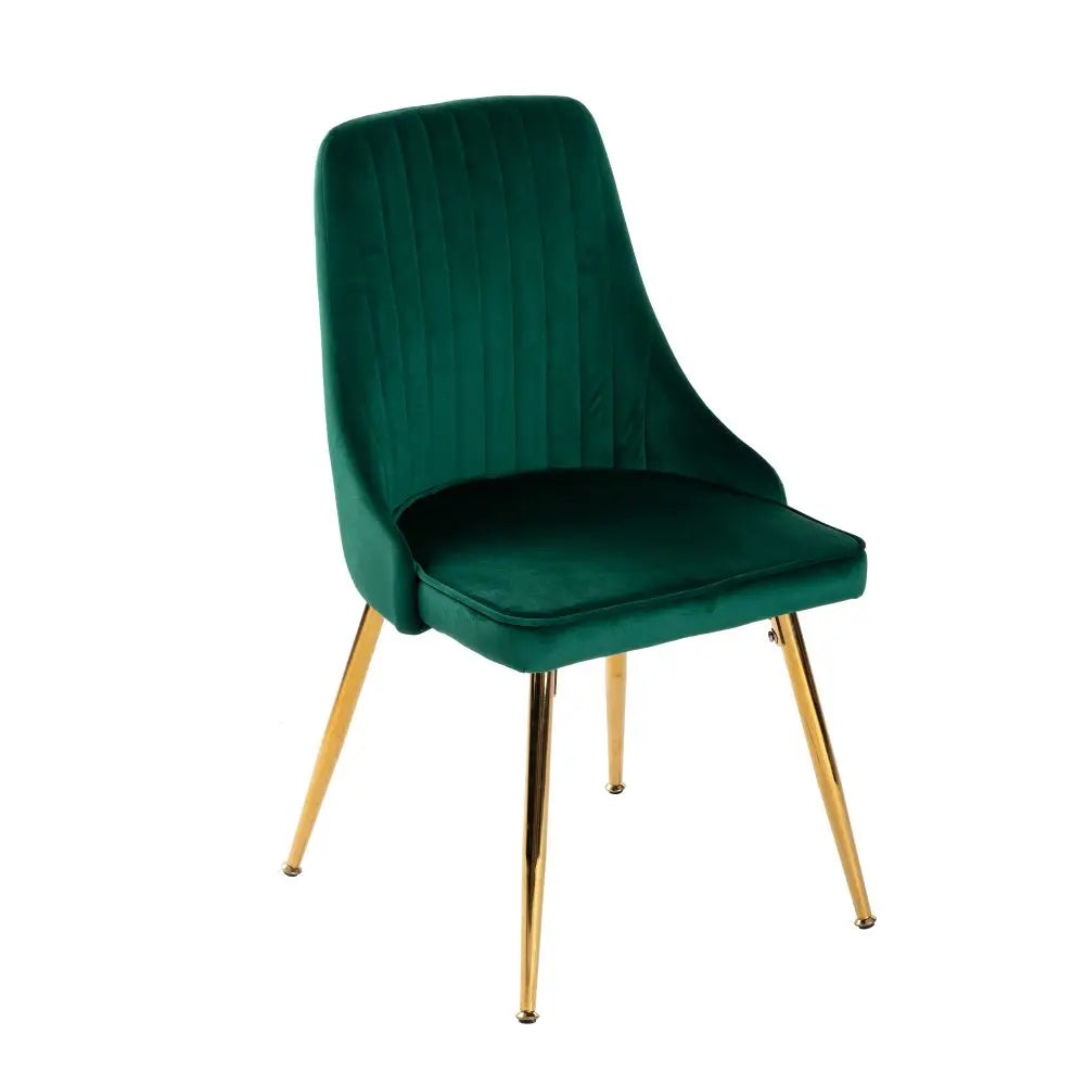 Viva Forever Set of 2 Green Velvet Dining Chairs-Art Deco Design with Gold Metal Legs - Furniture > Dining