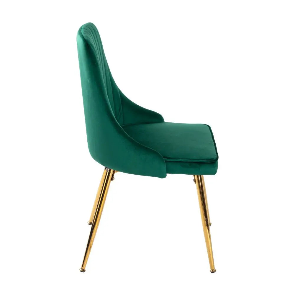 Viva Forever Set of 2 Green Velvet Dining Chairs-Art Deco Design with Gold Metal Legs - Furniture > Dining