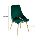 Viva Forever Set of 2 Green Velvet Dining Chairs-Art Deco Design with Gold Metal Legs - Furniture > Dining