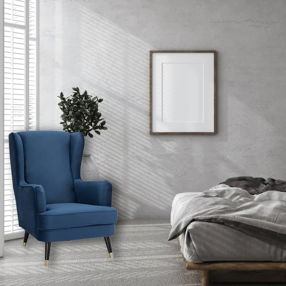 Vivian Accent Sofa Arm Chair Fabric Uplholstered Lounge Couch - Navy - Furniture > Sofas