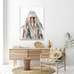 Wall Art 100cmx150cm BOHO Girl White Frame Canvas - Home & Garden > Wall Art
