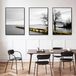 Wall Art 100cmx150cm Calm Lake Bridge Tree Scene 3 Sets Black Frame Canvas - Home & Garden > Wall Art