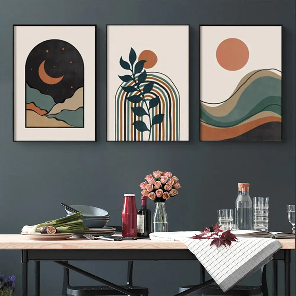 Wall Art 40cmx60cm Abstract Dark Green 3 Sets Black Frame Canvas - Home & Garden > Wall Art