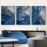 Wall Art 40cmx60cm Blue Gold Marble 3 Sets Black Frame Canvas - Home & Garden > Wall Art