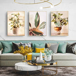 Wall Art 40cmx60cm Botanical Leaves Watercolor Style 3 Sets Gold Frame Canvas - Home & Garden > Wall Art