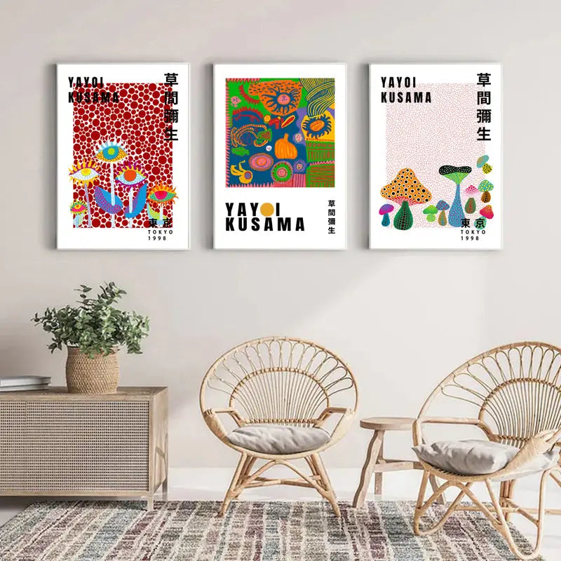 Wall Art 40cmx60cm By Yayoi Kusama 3 Sets White Frame Canvas - Home & Garden > Wall Art