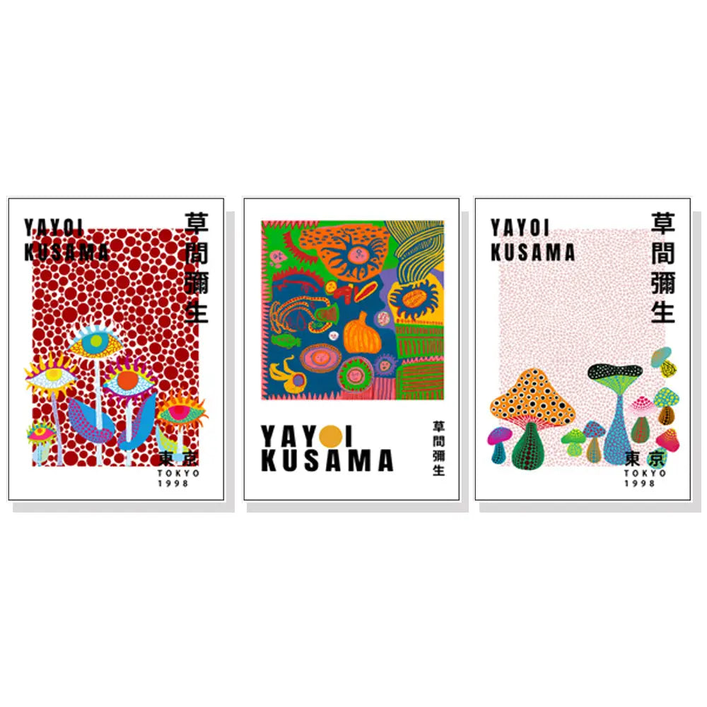 Wall Art 40cmx60cm By Yayoi Kusama 3 Sets White Frame Canvas - Home & Garden > Wall Art