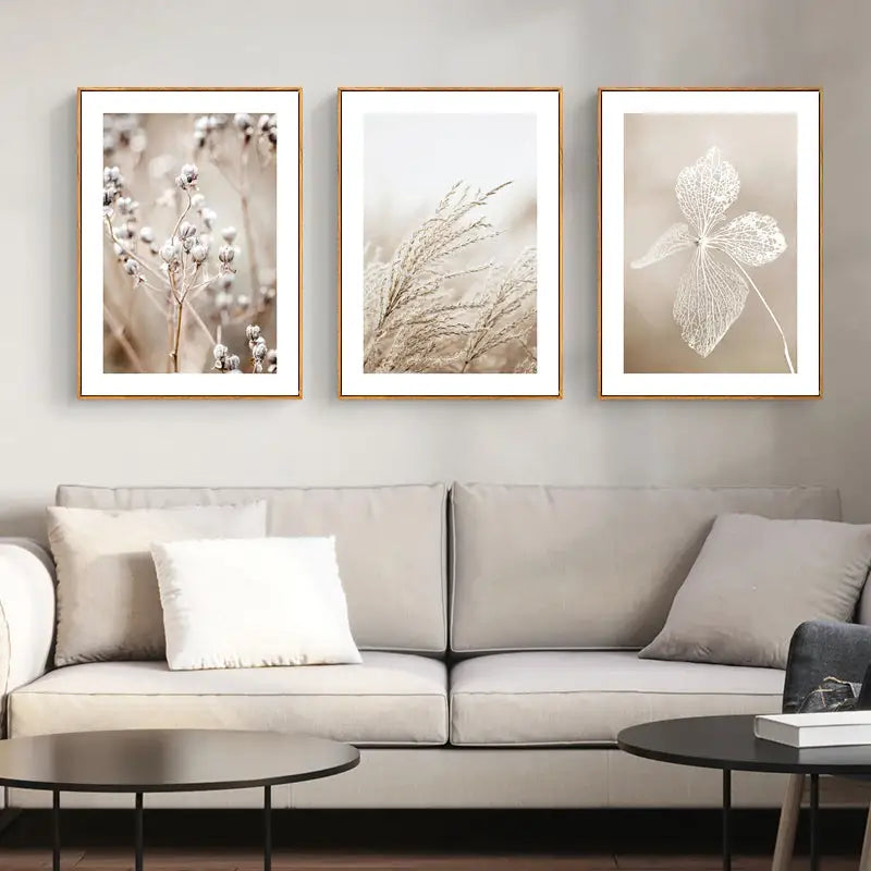 Wall Art 40cmx60cm Dried Flower 3 Sets Wood Frame Canvas - Home & Garden > Wall Art