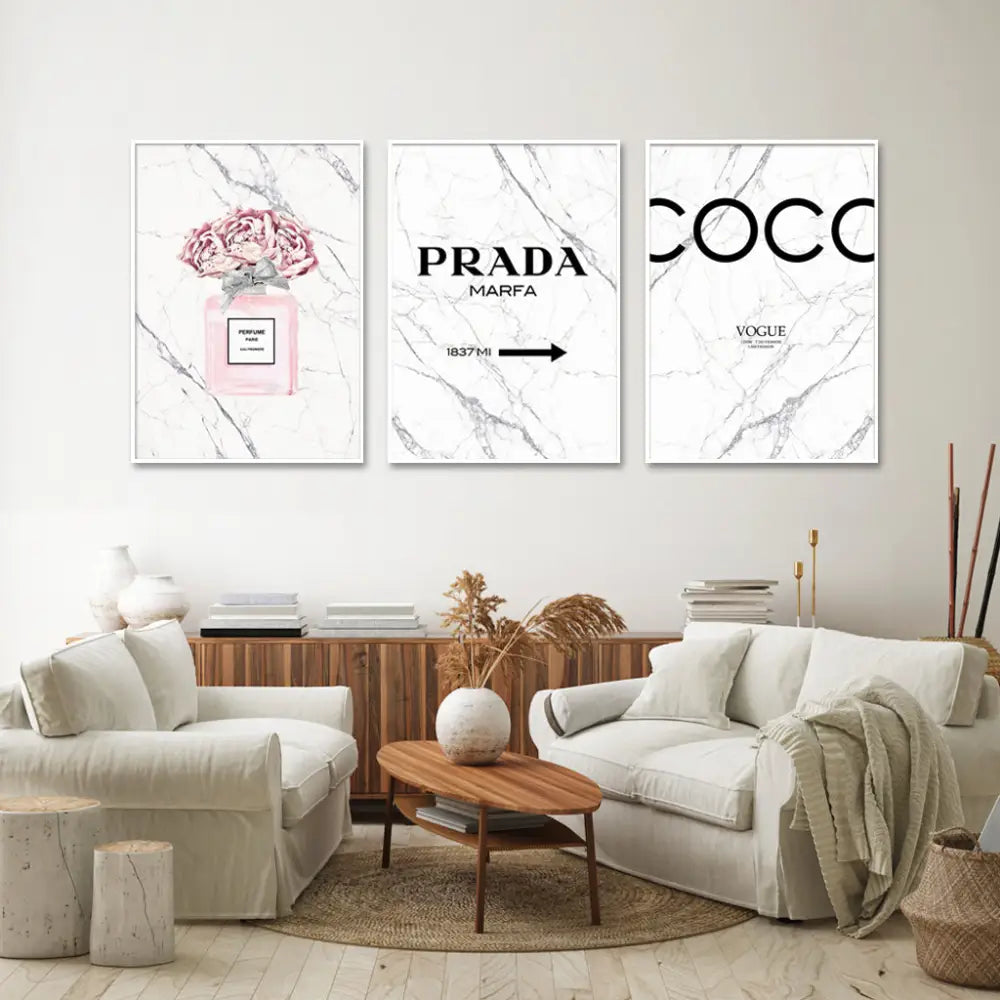 Wall Art 40cmx60cm Fashion Perfume 3 Sets White Frame Canvas - Home & Garden > Wall Art